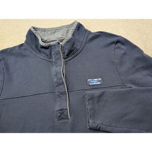 LL Bean Womens Large Navy 1/4 Button Pullover Rugby Shirt Long Sleeve Casual